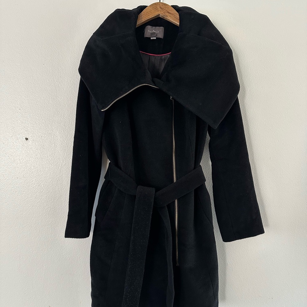 Cole Haan Black Trench Coat with Oversized Collar